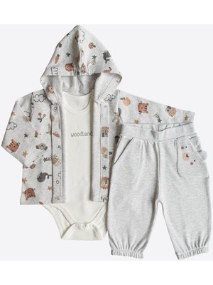 Kitikate Organik Woodland Hırkalı 3'lü Takım Gri
