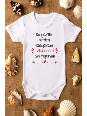 Overoz Bu Güzellik Nerden Sanıyorsun Babaanne Yazılı Beyaz Bebek Body Zıbın 5415