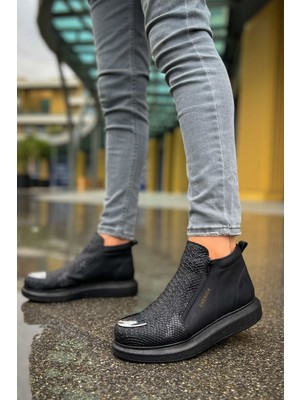 Zapatos CH133 Coccodrillo Erkek Spor Günlük Fermuarlı Cilt Bot Cst - Siyah