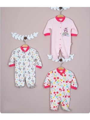 Nurcan Bebe Kız Bebek Pembe 3 Parça Unicorn Tulum
