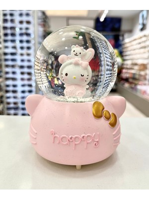PremiumPort Işıklı Kar Küresi, Sevimli Hello Kitty, 16 Cm, Kendinden Kar Püskürtmeli