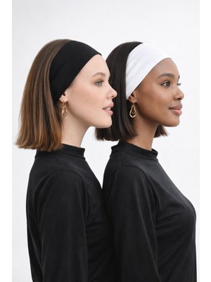 Mirach 2’li Paket Siyah Beyaz Geniş Bone Bandana Saç Bandanası Bonesi Tesettür Spor Penye Enli