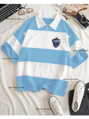 Risil-Nu Company Erkek ve Kadın Yarım Fermuarlı Polo Yaka Oversize T-Shirt - Harry Potter Evleri Tasarımlı