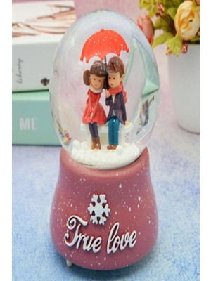 PremiumPort Sevimli Aşıklar Temalı Işıklı ve Müzikli Büyük Boy Kar Küresi