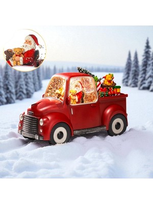 PremiumPort Işıklı Müzikli Kar Küresi ile Noel Baba ve Hediye Temalı Kırmızı Kamyonet