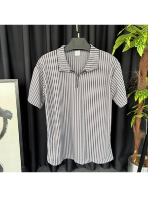 Risil-Nu Company Yeni Sezon Premium Pamuklu Petek Kumaş Kendinden Desenli Unisex Yarım Fermuarlı T-Shirt
