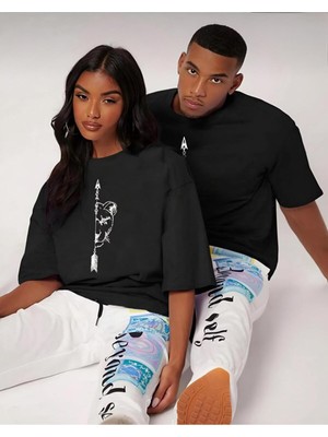 Risil-Nu Company Yeni Sezon Oversize Pamuklu A Kalite Sevgili Çift Kombinleri Aslan Kaplan Tasarım 2 Li Ürün T-Shirt