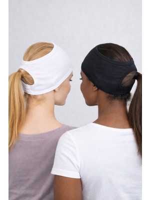 Mirach 2’li Paket Spor Bone Bandana Seti Beyaz ve Siyah Kaymaz Kadın Bandana Saç Bandanası Sporcu Bonesi