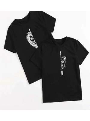 Risil-Nu Company Yeni Sezon Dişi Aslan ve Erkek Aslan Baskılı Sevgili Kombini Oversize T-Shirt 2'li