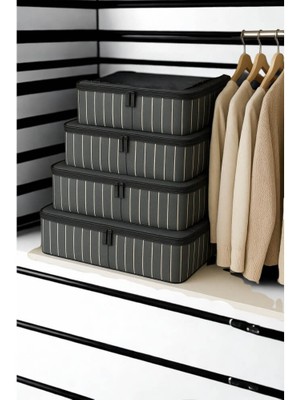 Piev Çok Amaçlı Kıyafet Düzenleyici Organizer Hurç 4 Lü Antrasit Çizgili