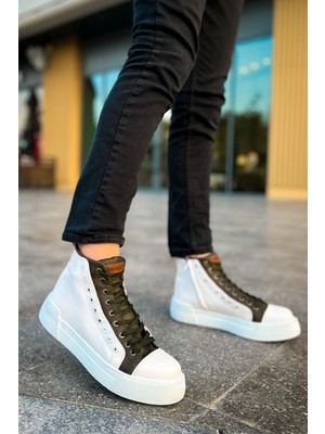 Zapatos CH167 Blazer Erkek Spor Günlük Bağcıklı ve Fermuarlı Cilt Bot Cbt - Beyaz/haki