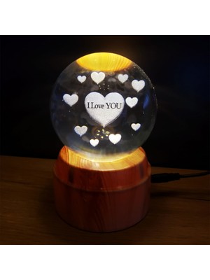 PremiumPort I Love You Yazılı Kalp Detaylı Işıklı Cam Küre Standlı