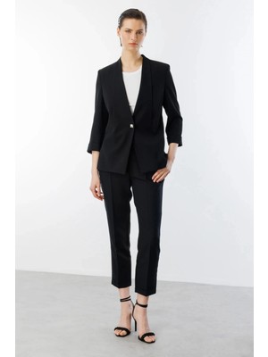 Ekol Kadın Tek Düğmeli Siyah Blazer Ceket 04128