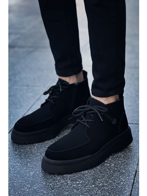 Zapatos CH213 Bryggen Erkek Spor Günlük Bağcıklı ve Fermuarlı Süet Bot Sst - Siyah