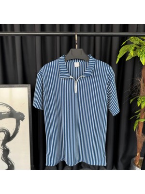 Risil-Nu Company Yeni Sezon Premium Pamuklu Petek Kumaş Kendinden Desenli Unisex Yarım Fermuarlı T-Shirt
