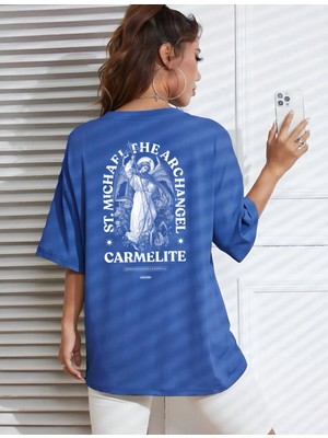 Risil-Nu Company Yeni Sezon Oversize Carlemlıte Baskılı Pamuklu Penye Kumaş Lacivert Tişört