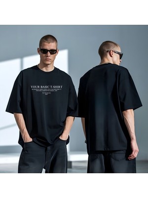 Risil-Nu Company Yeni Sezon Oversize Pamuklu Penye Siyah T-Shirt