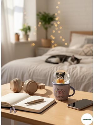 PremiumPort Halloween Temalı Sanrio Kuromi Dekoratif Fincanlı Kar Küresi