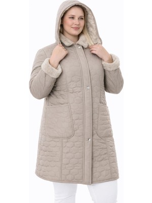 TUTveAL Collection Ithal Yumuşak Kürklü Mont, Büyük Beden , Tavşan Tüylü Kaban, Su Itici Mont,kapitone Mont,diz Üstü