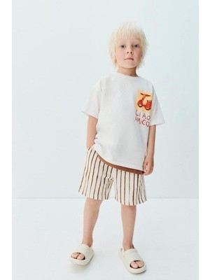 Monila Erkek Çocuk Slogan Baskılı Şortlu Pamuklu Altüst Takım