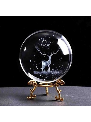 PremiumPort 3D Karlar Ülkesi Geyik Temalı Metal Ayaklı Cam Küre Dekorasyon