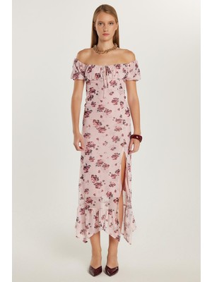 Tudors Kadın Standart Fit Yırtmaçlı Bağlama Detaylı Straplez Tül Elbise