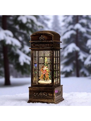 PremiumPort Işıklı Kar Küresi, Antik Telefon Kulübesi, Noel Baba ve Geyik Figürü