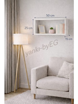 yankı-byeg 50×15 cm Mat Beyaz Lake Mdf Gizli Bağlantı Duvar Rafı