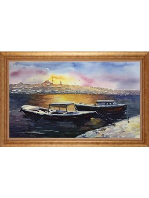 Giyense Altın Çerçeveli Paspartulu Manzara Tablo N1040