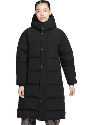 Nike Jordan Flight Loose Fit Down Fill Parka Çıkarılabilir Kapüşonlu Bol Kesim Kaz Tüyü Kadın Parka Siyah