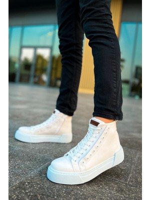 Zapatos CH167 Blazer Erkek Spor Günlük Bağcıklı ve Fermuarlı Cilt Bot Cbt - Beyaz