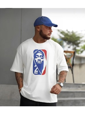Risil-Nu Company Unisex 2pac Baskılı Oversize Geniş ve Rahat Kalıp Pamuklu T-Shirt