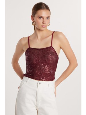 Tudors Kadın Slim Fit Dar Kesim Bordo Sıfır Kol U Yaka Bluz