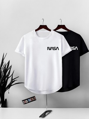 Risil-Nu Company Yeni Sezon Slim Fit Oval Kesim Siyah Beyaz Baskılı 2'li T-Shirt