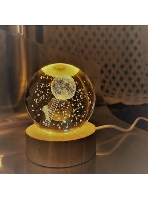 PremiumPort Işıklı Ahşap Altlıklı Astronot Dekoratif Cam Küre