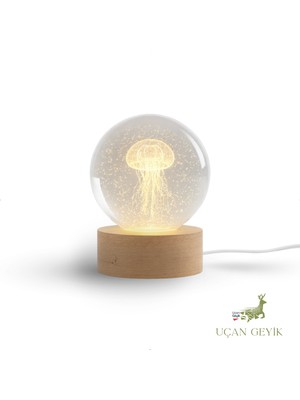 PremiumPort 3D LED Deniz Anası Kristal Küre Sarı Işıklı Dekoratif ve Hediyelik