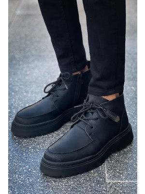 Zapatos CH213 Bryggen Erkek Spor Günlük Bağcıklı ve Fermuarlı Cilt Bot Cst - Siyah