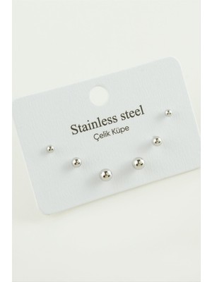 Zero Land Techmrt 6 Adet Top Çelik Küpe-Gümüş Rengi