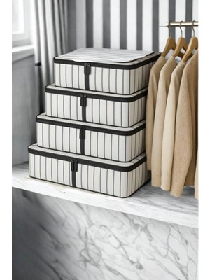 Piev Çok Amaçlı Kıyafet Düzenleyici Organizer Hurç 4 Lü Beyaz Çizgili