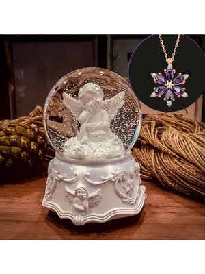 PremiumPort Işıklı Müzikli Kar Küresi, Lotus Çiçeği Süs, Orta Boy Kolye