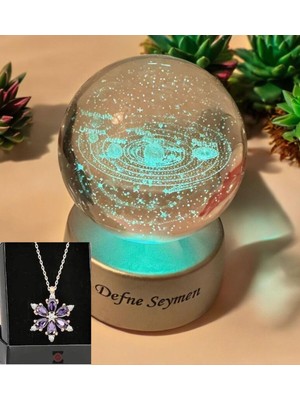 PremiumPort Renk Değiştiren LED Işıklı Cam Küre, Satürn Temalı, Hediye ve Kolyeli, Şık Tasarım
