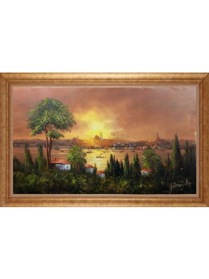 Giyense Altın Çerçeveli Paspartulu Manzara Tablo N1297
