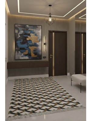 Siyah Çift Taraflı Makinede Yıkanabilir Ev Içi ve Dış Mekan Uyumlu Günlük Kullanım Kilimi