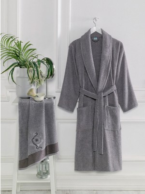 Cottonest Lacivert Havlulu Bornoz 2li Set