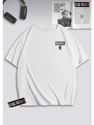 Risil-Nu Company Yeni Sezon Pamuklu 30/1 A Kalite Kumaş Ön Arka Marvel Baskılı Oversize T-Shirt