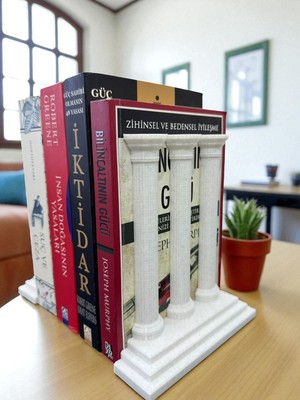 Todekora Roma Sütunu Kitap Tutucu Seti 2'li Mermer Renk