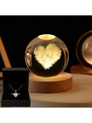 PremiumPort LED Işıklı Cam Kalp Küre ve Dolunay Çelik Kolye, Şıklık ve Işıltı
