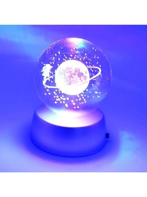 PremiumPort Dünya Temalı 3D Renkli Işıklı Cam Küre, Dekoratif ve Şık Tasarım