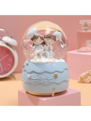 PremiumPort Sevimli Sevgililer Işıklı Müzikli Püskürtmeli Kar Küresi, Mavi