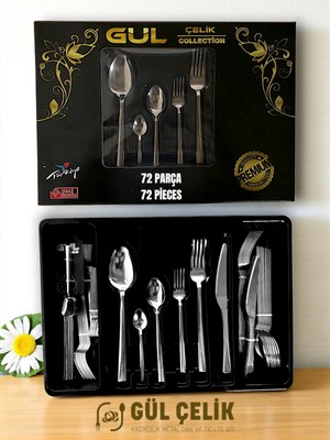 Gül Çelik 72 Parça 12 Kişilik Çatal Kaşık Seti Sade Model Kutulu 18/0 Kalite